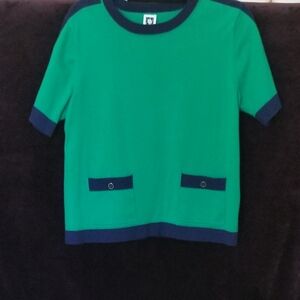 Anne Klein Green and Navy Womens Short Sleave Sweater